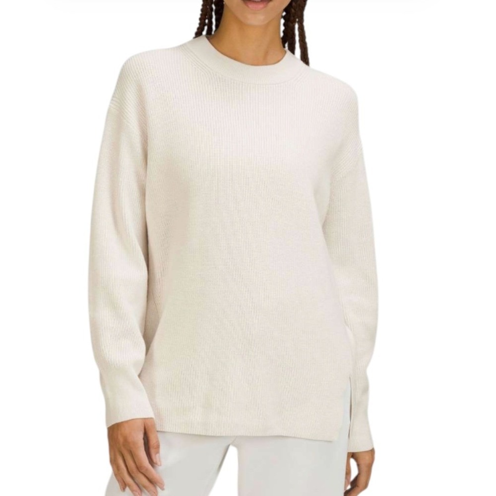 LULULEMON Soft Merino Wool-Blend RIBBED CREWNECK SWEATER White Opal Cream SZ 4